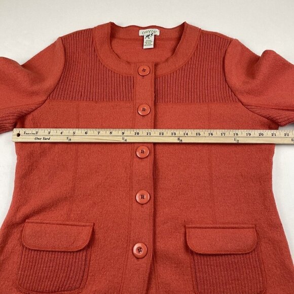 Orvis Wool Cardigan Sweater Women’s M Button Front Pockets Round Neck Dark Pink - Picture 3 of 11